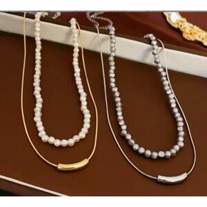 Double Strand Metallic Goldtone Silvertone Faux pearl beads Necklace Best Seller